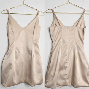 Champagne Satin Spaghetti Strap Bodycon Mini Dress - Sexy - Small